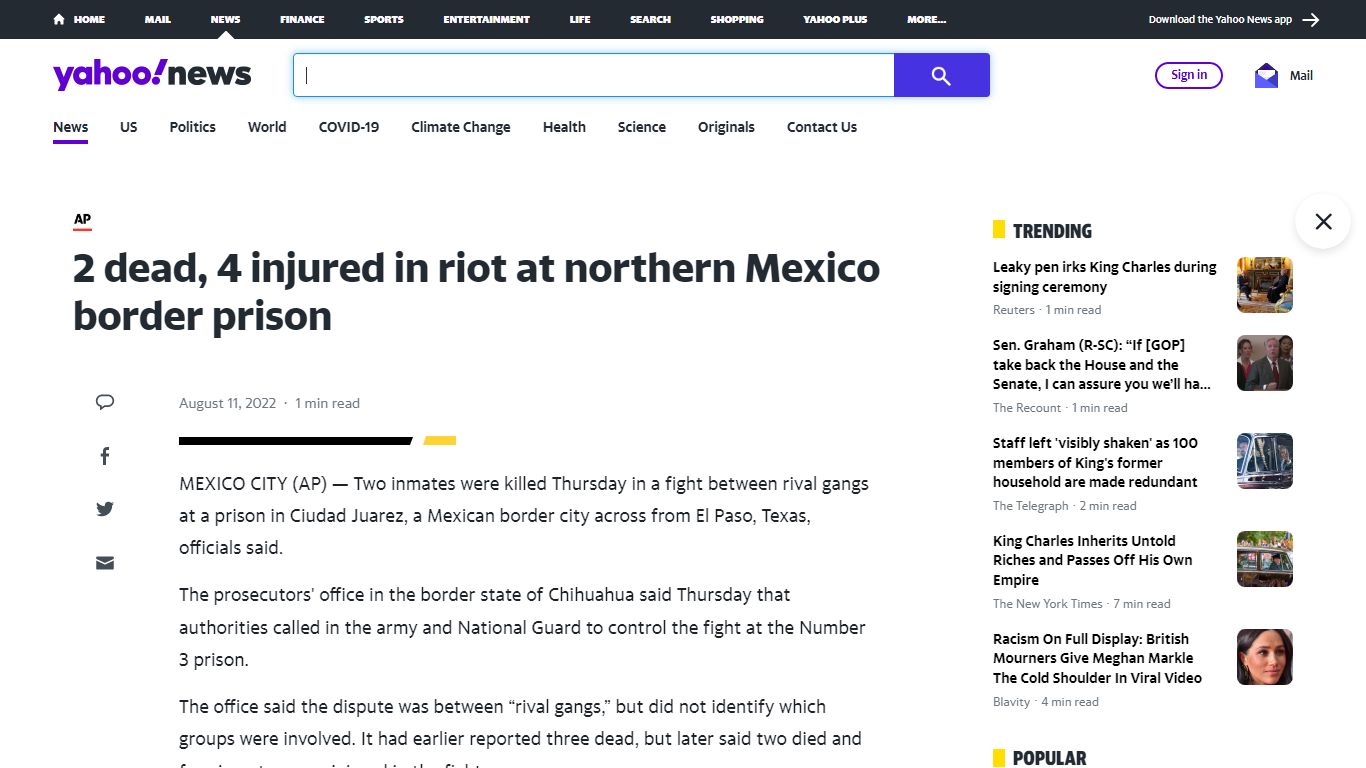 3 inmates dead in riot at northen Mexico border prison